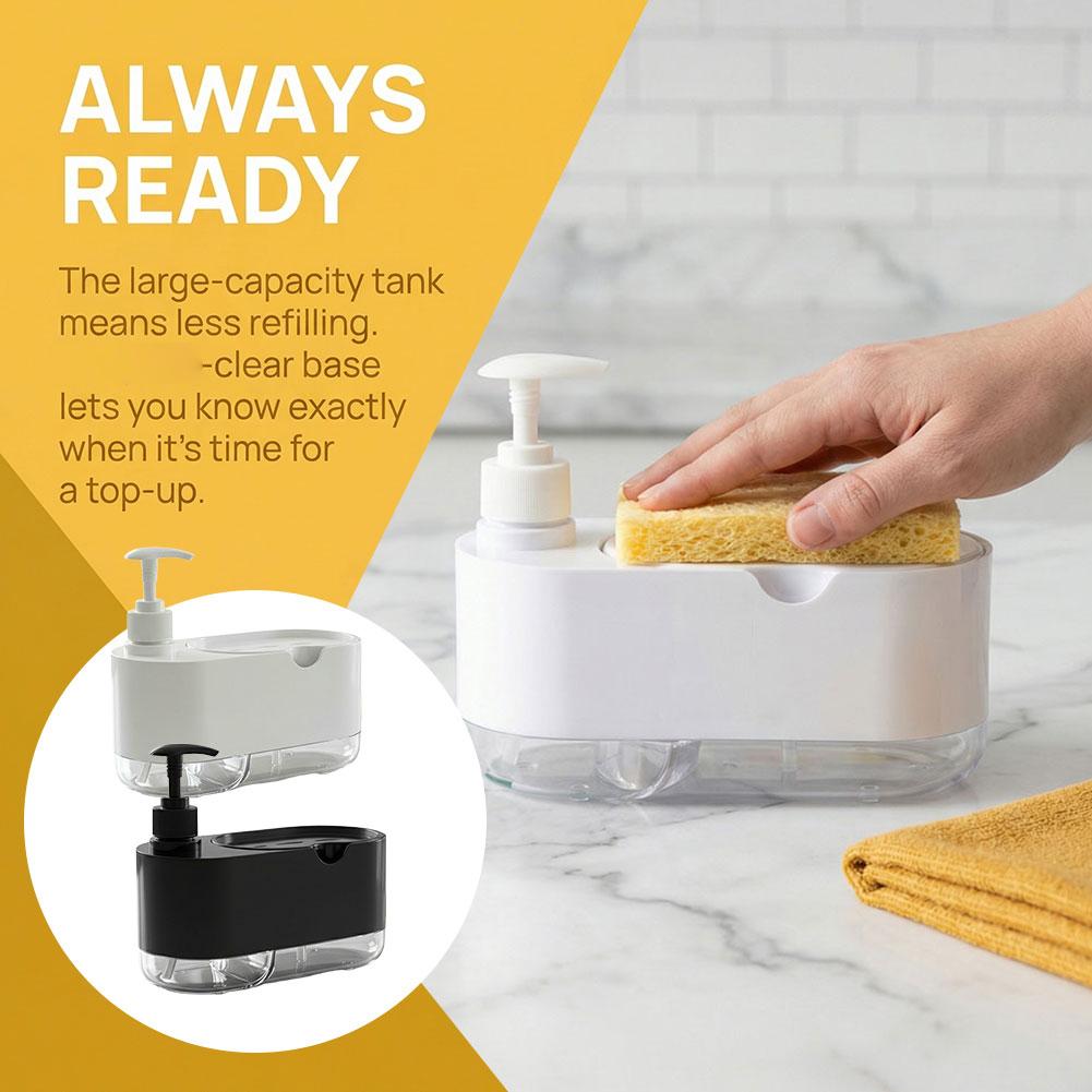 Kitchen Gadgets Dispenser Brush Holder - موزع صابون الأطباق الأوتوماتيكي بمنفذين للسائل،