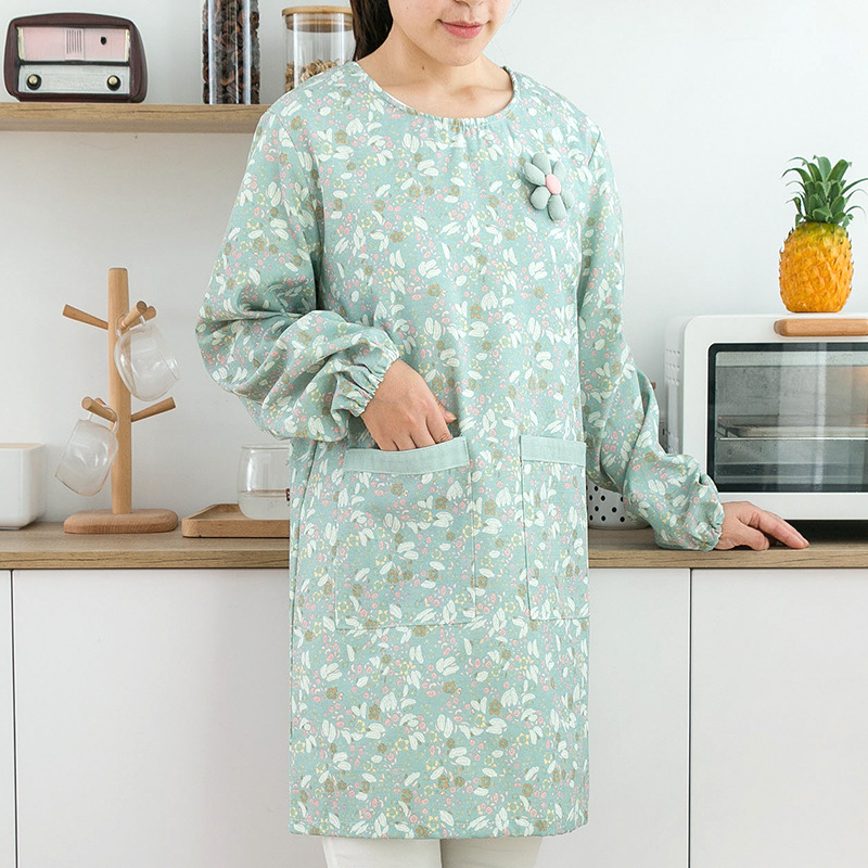 Kitchen Gadgets For Women - مريلة نسائية قطنية طويلة الأكمام مقاومة