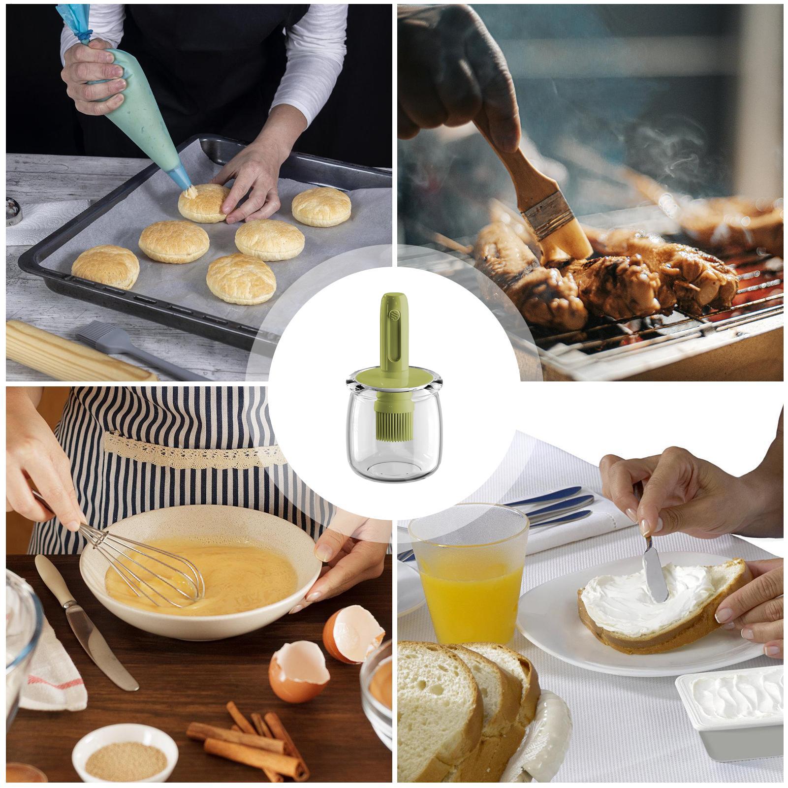 موزع الزيت زجاجة صلصة السيليكو - مراجعة Kitchen Gadgets Dispenser Brush Holder وسعره