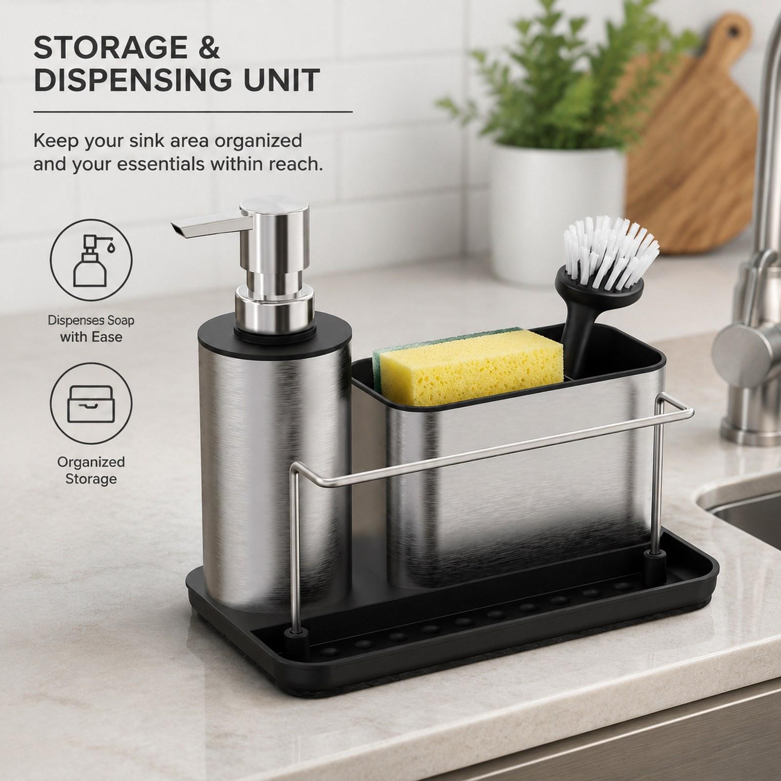 طقم موزع صابون للمطبخ مع حامل  - مراجعة Kitchen Gadgets Dispenser Brush Holder وسعره