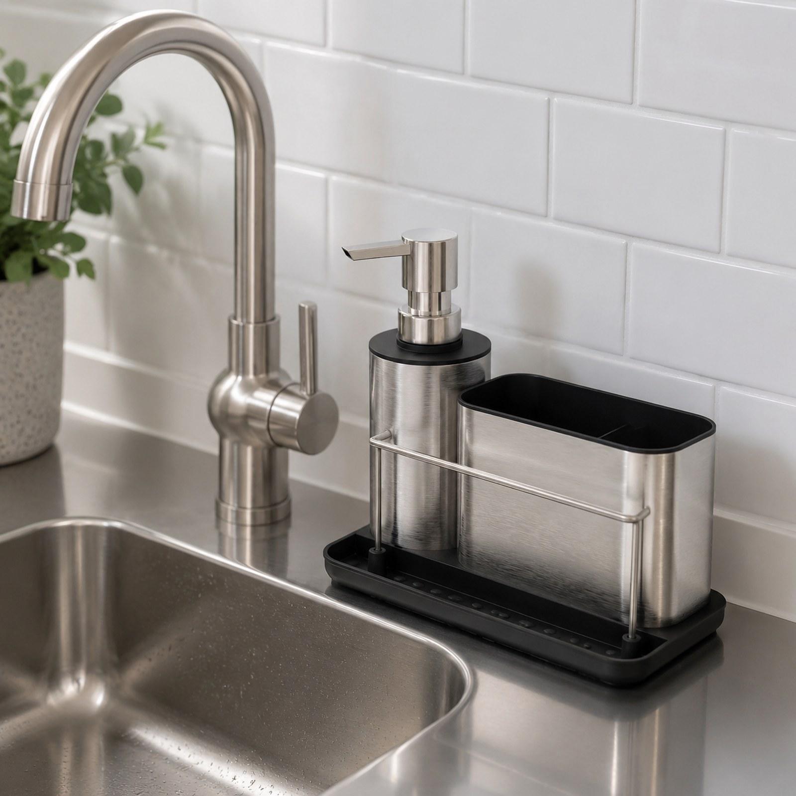 طقم موزع صابون للمطبخ مع حامل  - مراجعة Kitchen Gadgets Dispenser Brush Holder وسعره